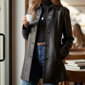 Danier Vintage Oversized Leather Trench Blazer Coat Black Women’s Size Small